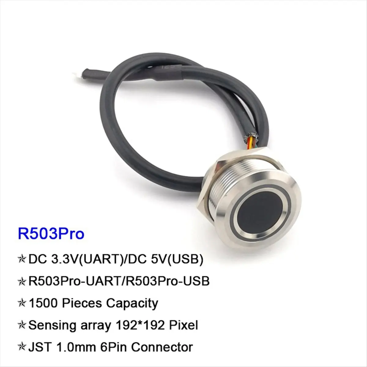 

Модуль-сканер отпечатков пальцев OK R503Pro с круглым RGB LED-дисплеем, емкостный, 1500 записей, DC3.3V, для контроля доступа, USB