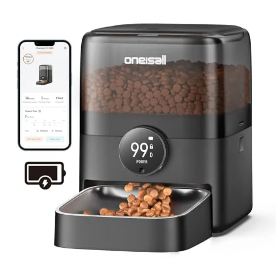 Automatic Cat Feeder WiFi Rechargeable 100-Day Battery Operated Pet Feeder 12 Cups/3L Dry Food Dispenser for Large Kibble Smart