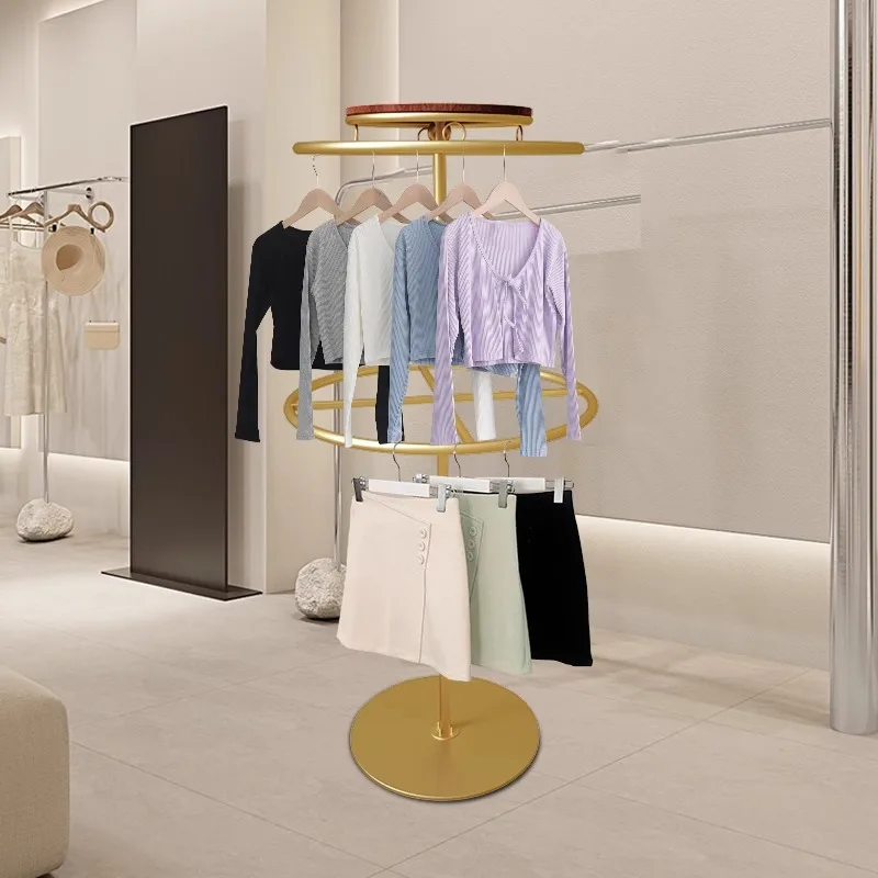 

Women's clothing rack Double-layer single-layer general children's clothing Rotatable middle island rack Long skirt Hanfu