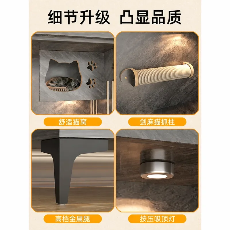Indoor Cat Cage Multi Layer Pet House Double Layer Cat Cabinet Villa Light Luxury Wooden Cat Nest