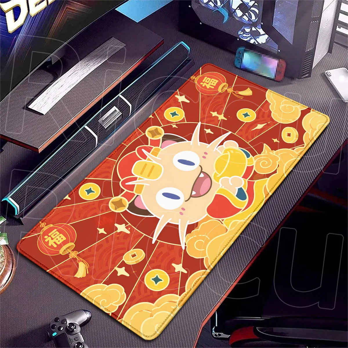 Podkładki pod mysz do gier komputerowych 900x400mm, gumowe akcesoria PC, zmywalne, anime Meowth, duże podkładki pod klawiaturę, Pokemon, obszyte krawędzie, dywanik. — zdjęcie produktu 2