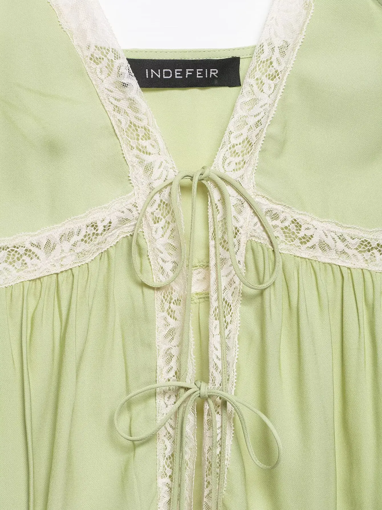 HH Damen Sommer Elegantes Spitzenbesetztes Cami-Top, Grünes Satin V-Ausschnitt Babydoll-Trägertop, Y2K Süßes Lässiges Urlaubs- und Ausgeh-Top – Detail 8