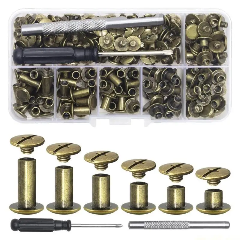 QX2E 110Pcs Binding Screws Set Metal Screw Rivets for Leather Belt Bag Book Album