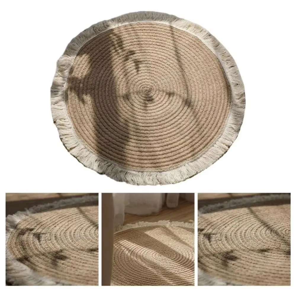 40/60cm Non-slip Woven Carpet Tassel Round Floor Rug Durable Washable Bedroom Dressing Table Mats Prayer Mattress