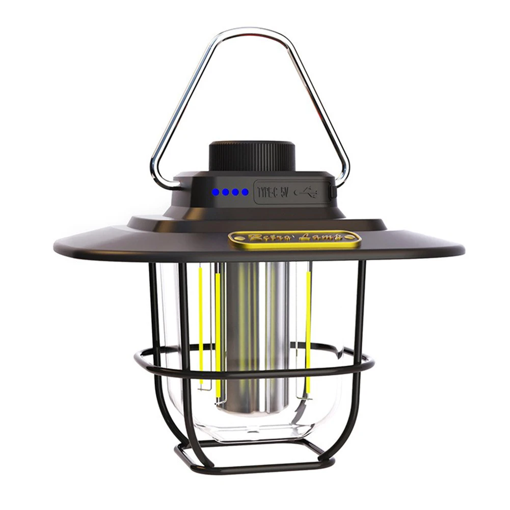 LED Hanging Camping Lamp Vintage Portable Emergency Light Stepless Dimming Waterproof IPX4 Rechargeable for Hiking Camp for Home