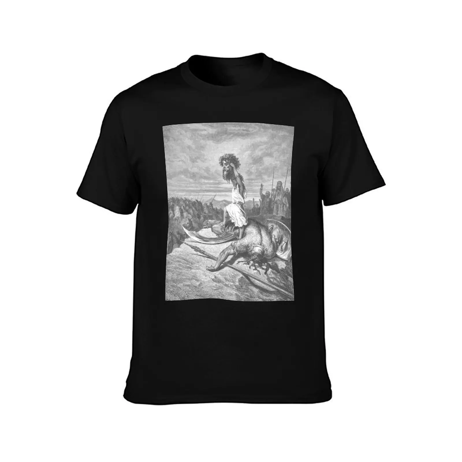 David and Goliath (1866) - Gustave Doré T-Shirt, Summer Casual Cotton Tee, Oversized Streetwear Tops, Vintage Graphic Print