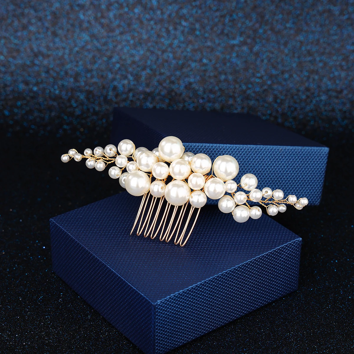 Elegant pearl wedding hair comb bridal side comb piece wedding hair ornament for women and girls(Gold)