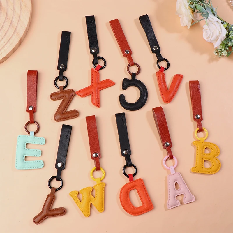 

A To Z PU Leather Initial Letter Keychain Women Fashion Cartoon Candy Color Bag Phone Pendant Car Keyrings Jewelry Gifts