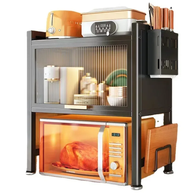 

%a No Installation Kitchen Shelf Carbon Steel Spice Rack with Acrylic Cabinet Door Microwave