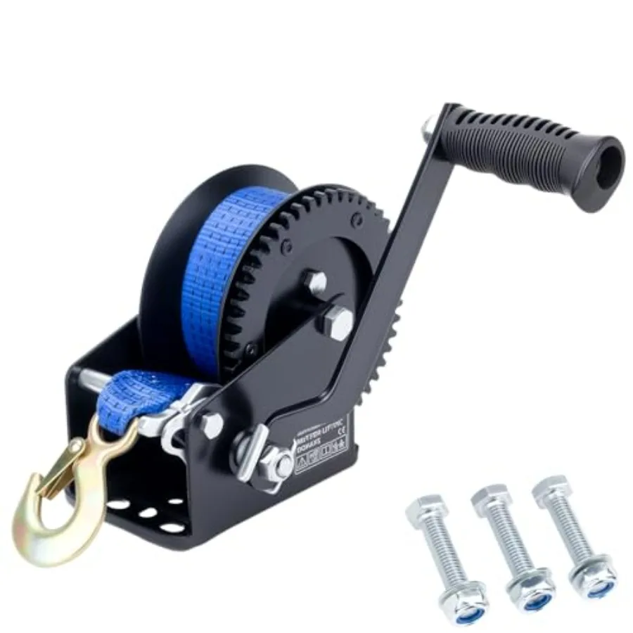 

Мощная лебедка для лодок и прицепов 1600 фунтов с черным ремнем-стропой 19 футов, передаточное число 4:1, портативная ручная лебедка для лодок, грузовиков, прицепов