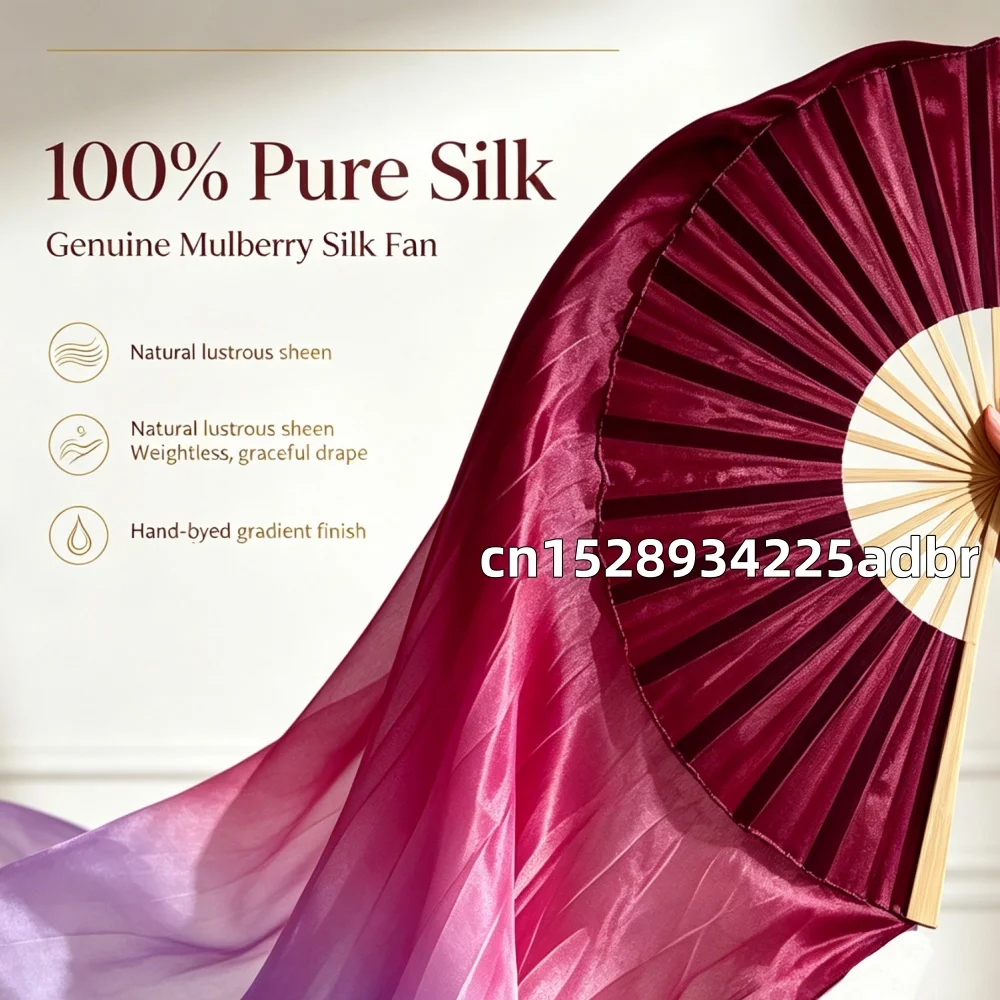 1Pair Stage Performance Dance Fans 100% Silk Veils Colored Women Belly Dance Fan Veils (2pcs) Gradient Color Mixing