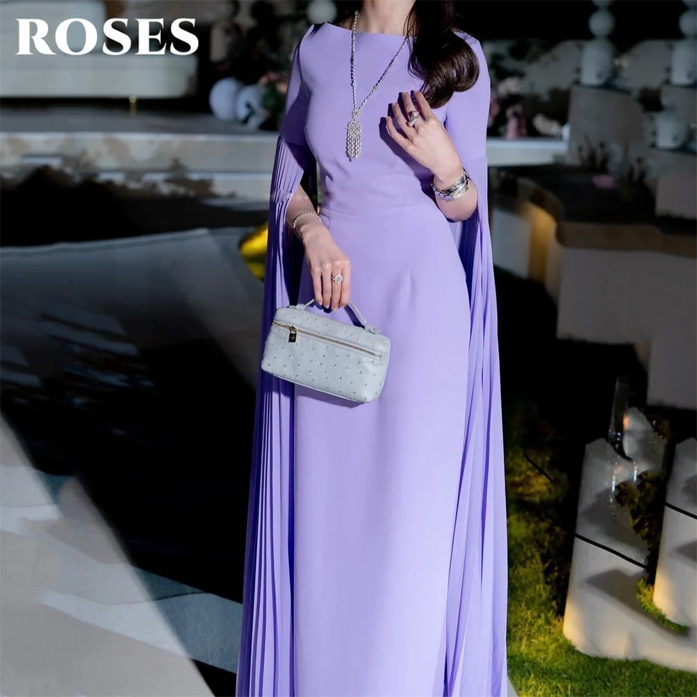 

ROSES Lilac Prom Dress O Neck Celebrity Dresses Flowing Cape Sleeves Women's Evening Dresses for Gala Floor Length Customized