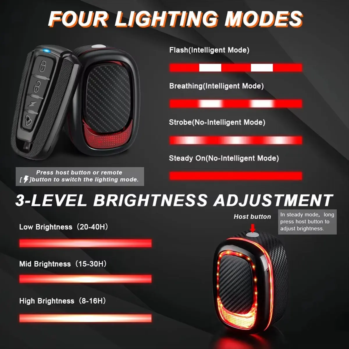A61P 115dB Remote Control Bike Taillight Anti-Theft Vibration Alarm Waterproof Wireless Bike Motorcycle Brake Sensing Rear view 4
