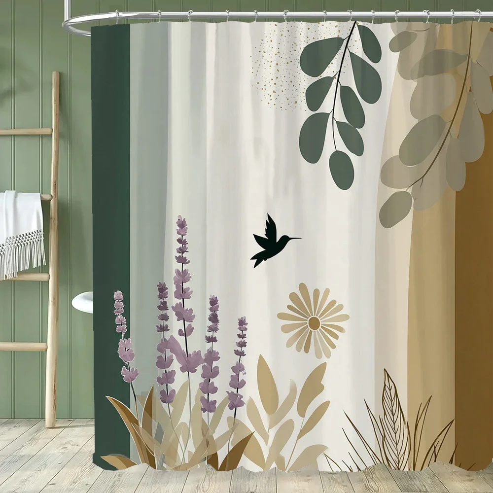 1pc Abstract Tropical Leaf Printed Waterproof Shower Curtain Bathroom Divider, Bathroom Decor Window Curtain