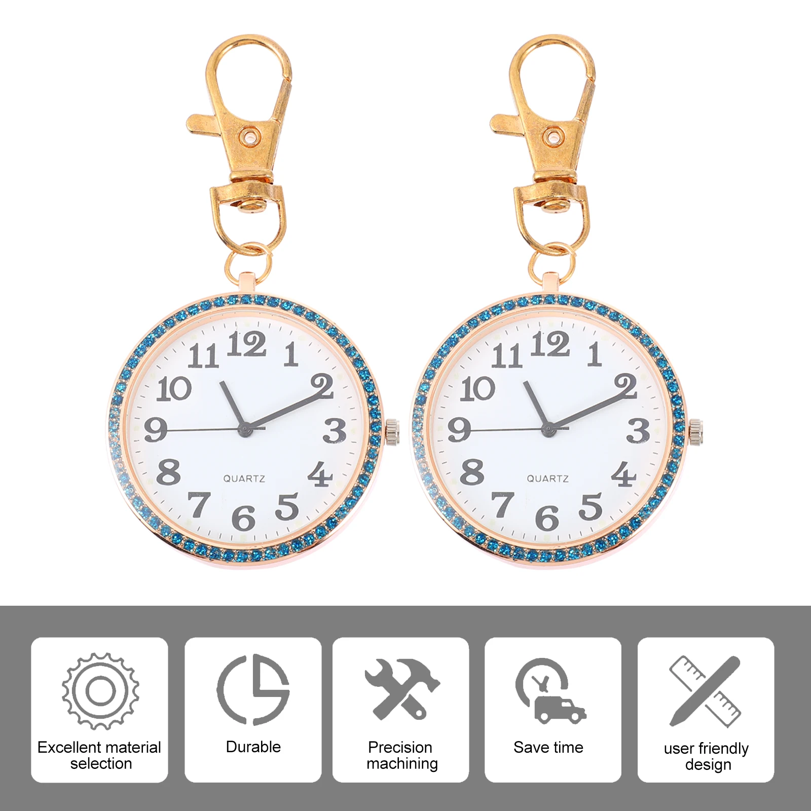 

2 Pcs Children's Keychain Nurse Hanging Table Rhinestone Pocket Watch Ring Kids Kids' Gift Zinc Alloy Keyring Clip Sturdy