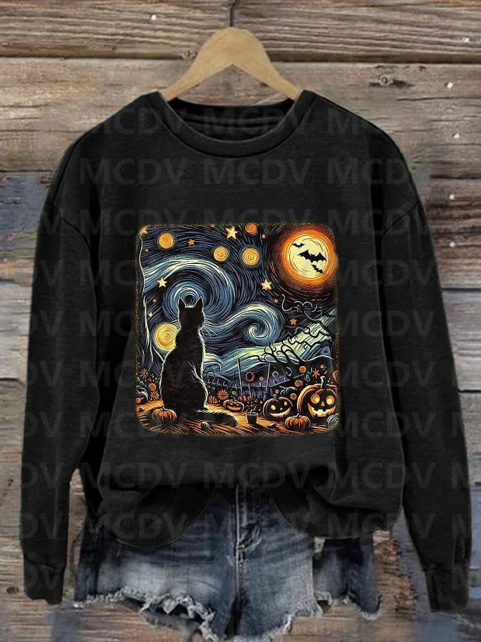 Retro Cute Skeleton Hand Boop Dog Funny Halloween Print Casual Sweatshirt