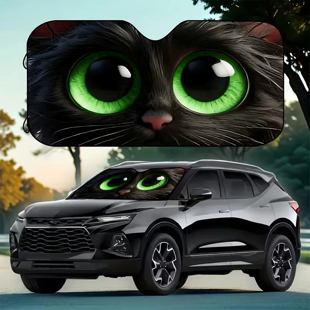 A Cute Big-Eyed Cat-Shaped Car Sunshade, Foldable for Easy Storage, Effectively Protects Against Sunlight