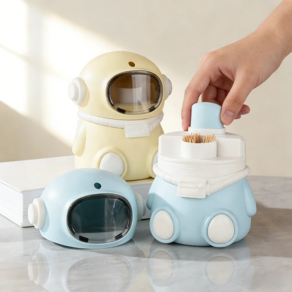 Astronaut Toothpick Box Household Plastic Press-down Type Automatically Pops Out Toothpick Container Featuring Cartoon Design