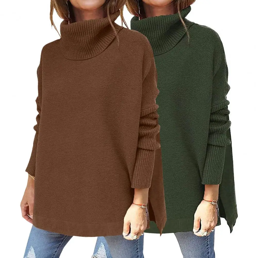 Women's Oversize Sweater Robe Pullover Long Sleeve Turtleneck Sweater 2024 Female Top White Khaki Brown Black