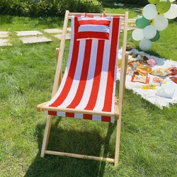 Outdoor Minimalist Beach Chair Modern Luxury Design Wooden Foldable Lounge Oxford Cloth Portable Comfortable Leisure Furniture