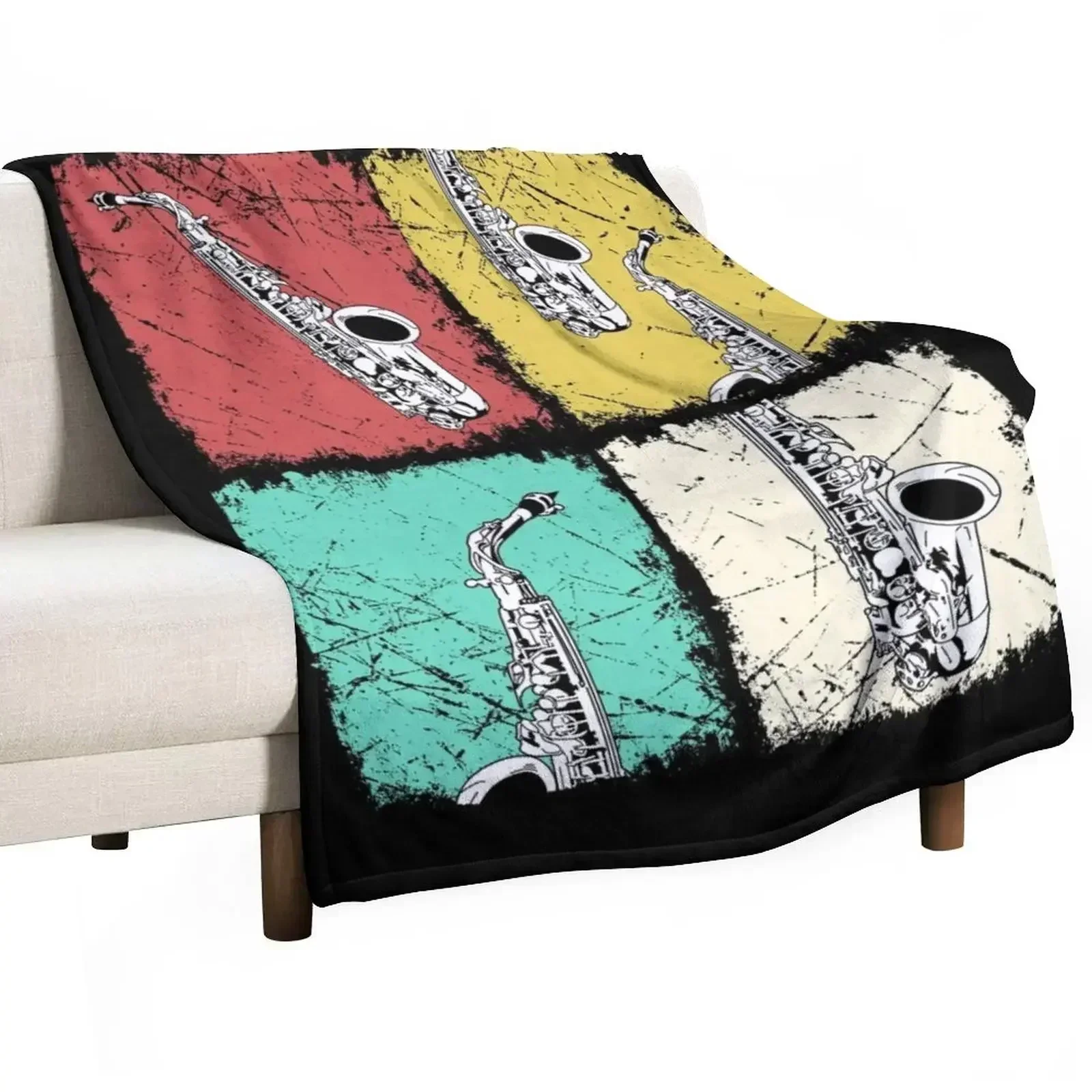Saxophonist Gift Men Women Jazz Music Saxophone Throw Blanket Shaggy Retros For Baby Plaid on the sofa sofa bed Summer Blankets