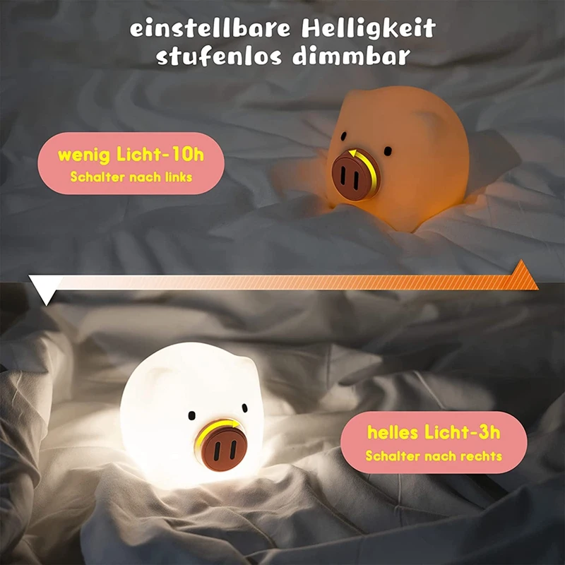 Kawaii Silicone LED Night Light, Dimmable Baby Night Light, Lâmpada de Noite Infantil Animal com Temporização, Candeeiro de Mesa Recarregável