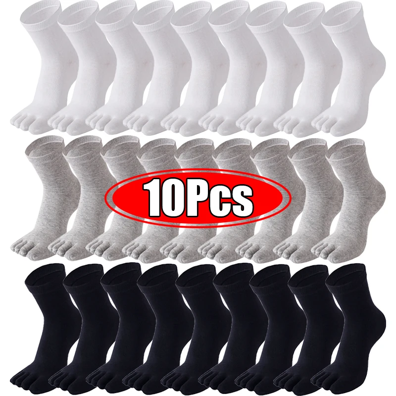 

10Pcs=5Pairs Comfortable Five Fingers Socks Men Cotton Tabi Toe Socks Crew Breathable Sports Running Sock Black White Long Socks