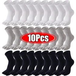 Chaussettes confortables à cinq doigts pour hommes, chaussettes en coton Tabi Parker, chaussettes de sport respirantes Crew, chaussettes de course, chaussettes longues noires et blanches, 10 pièces = 5 paires