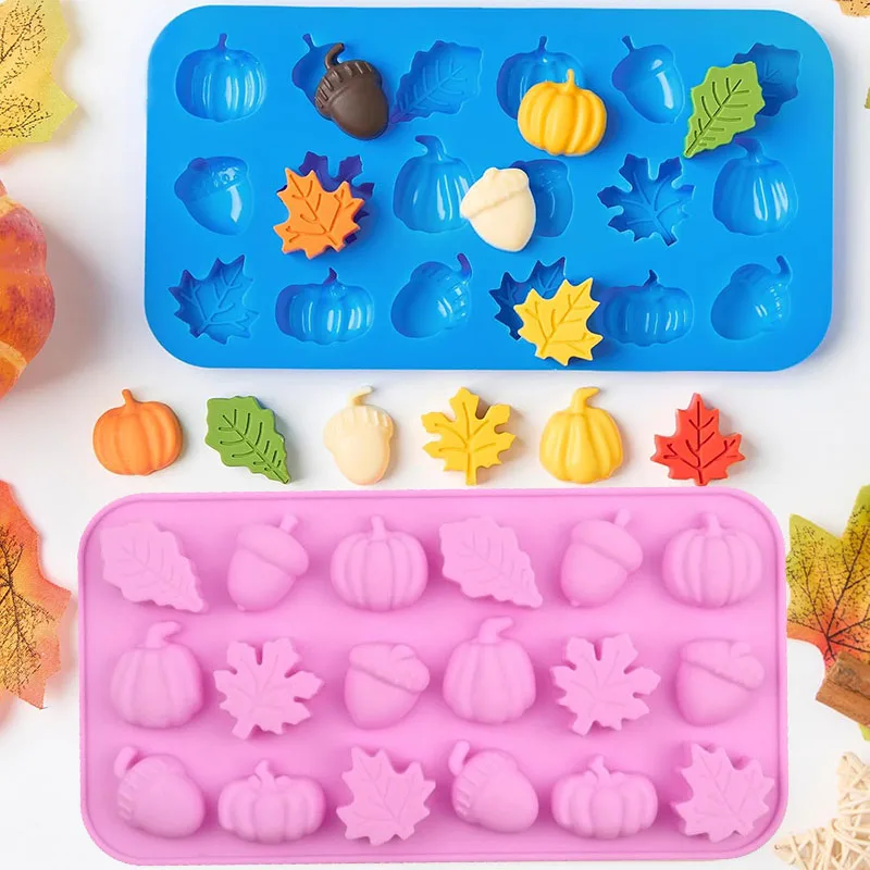 Pumpkin Maple Leaf Acorn Shaped Silicone Mold For Thanksgiving Chocolate Mini Soap Jelly Candy Cake Cupcake Decoration Tools