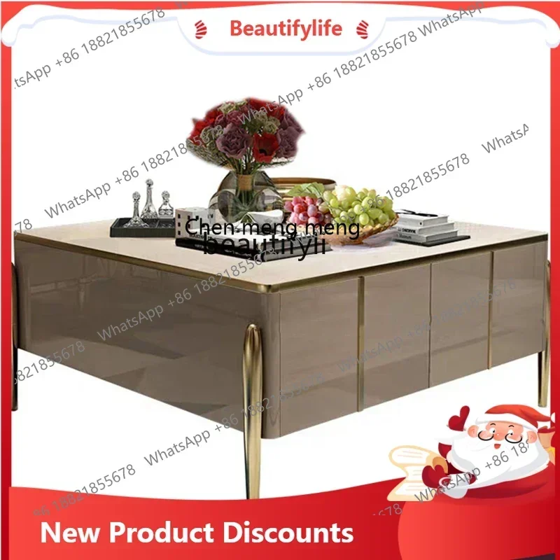 zq1Simple modern light luxury coffee table TV cabinet combination living room solid wood rectangular squareK182
