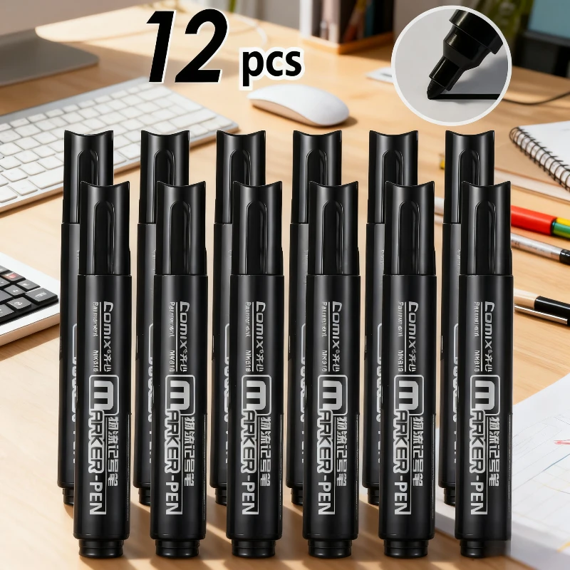 

12pcs Black Marker Pens Waterproof Marker Pen Office Art Marker Pens Student School Stationery Logistics Marker Pen Paint Marker