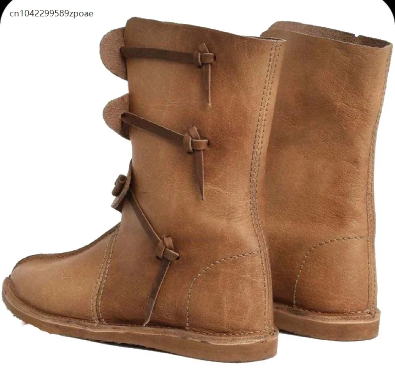 Medieval Viking Retro Pirate Round Toe Men's Roman Style Pu Leather Boots Halloween Festival Party Cosplay Knight Boots 2025 - Detail 1