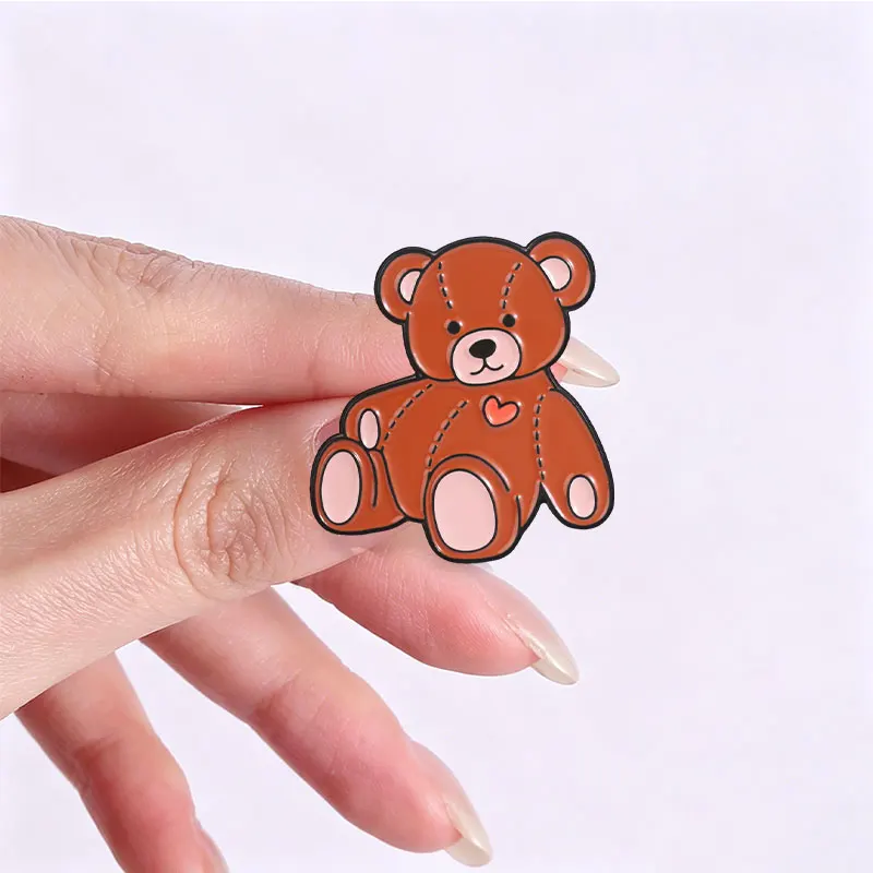 Cute Teddy Bear Strawberry Bow Enamel Badges Set Brown Bear Heart Fruit Alloy Brooches Lapel Backpack Jewelry Gifts For Girl