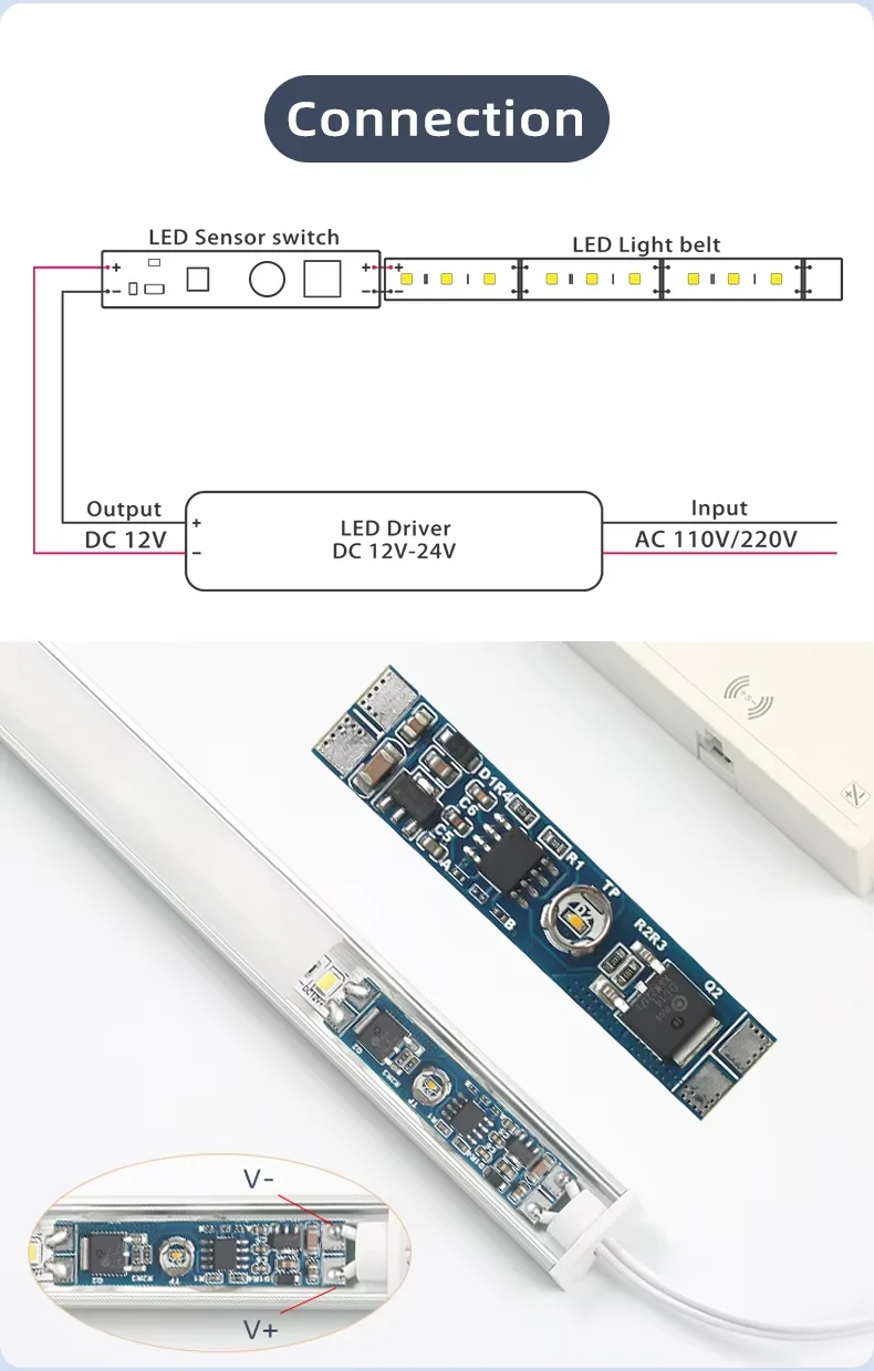 12V 24V LED-Licht mit Touch-Sensor-Schalter Bleifreier PCBA-Dimmer 8A Hochleistungs-LED-Licht-Touch-Schalter – Detail 6