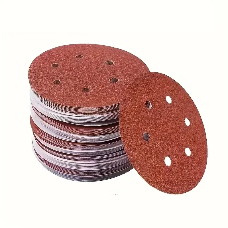 

10/100 шт. 6-дюймовый шлифовальный диск из красного титана и кремнезема с 6 отверстиями для гусеничных шлифовальных машин, шлифовальных и полировальных инструментов