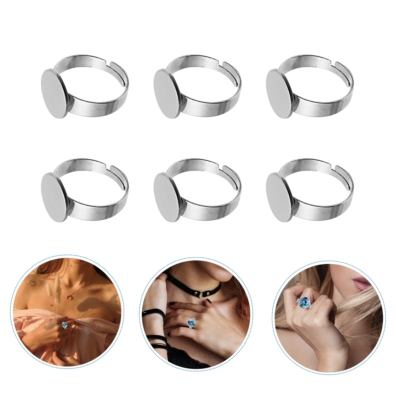 20 Pcs Round Labels Stainless Steel Ring Base Adjustable Holder Compact Pendant Silver Child