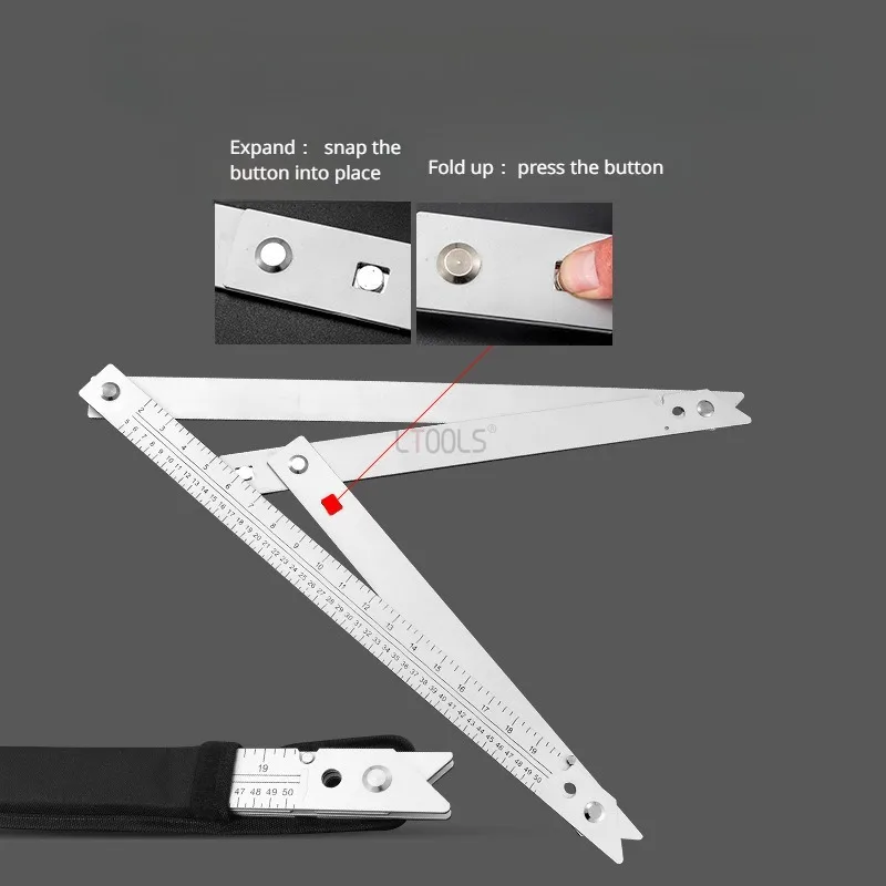 45 ° Folding Triangle Ruler Multifunctional Thickened Ruler Body Aluminium Alloy Large Triangular Ruler Woodworking Drawing Tool