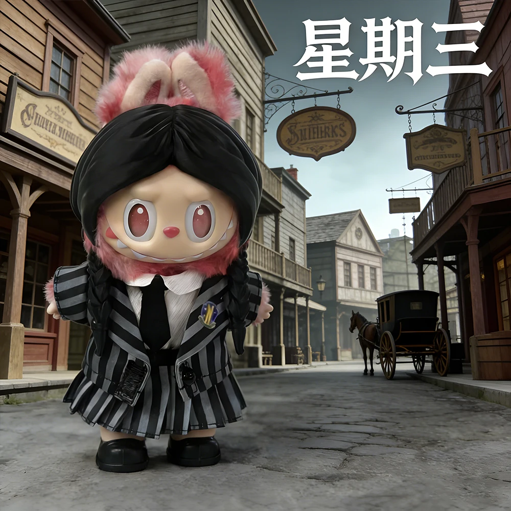 Poppenkleding voor Labubu 3.0 Cartoon Schooluniform Rollenspel Vinyl Pluche Poppenkleding Accessoires Mode Westerse TV-outfits