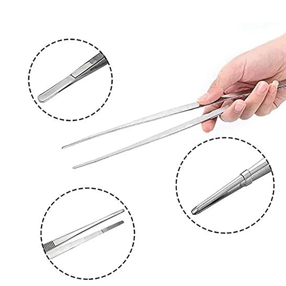 Stainless Steel BBQ Tong 19.5CM/30CM Home Garden Kitchen Long Food Tweezer Straight Toothed Kitchenware Barbecue Tool