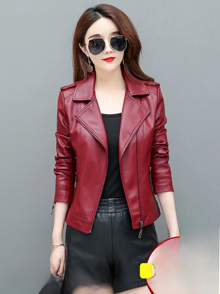 

Ning Genuine Leather Jacket Women's Short Style 2026 Spring Autumn New Korean Version Slimming Motorcycle Biker Coat