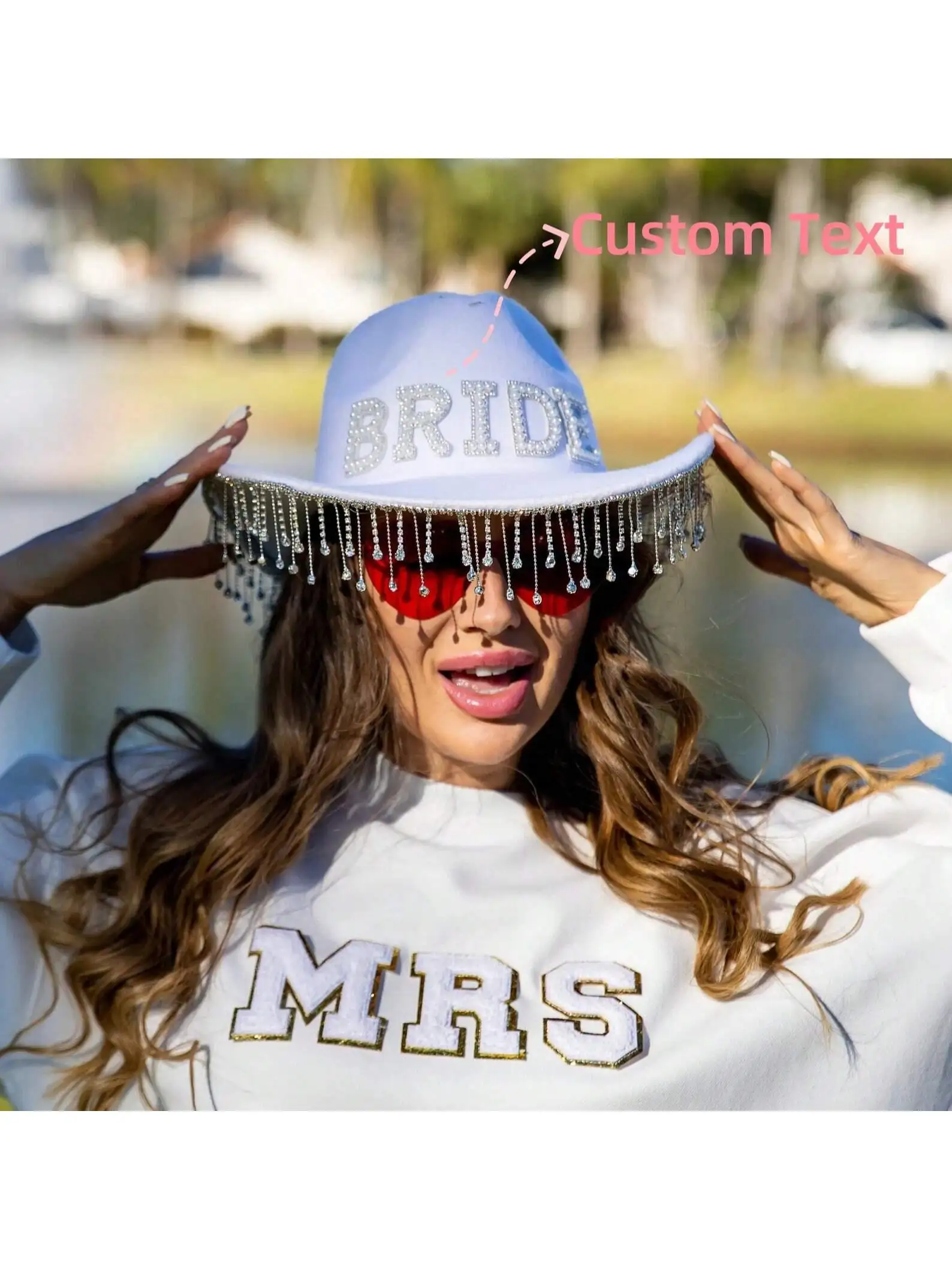 

Custom Bride Cowboy Hat with Pearls, Custom Cow Hat, Bachelorette Party Favors, Cowgirl Hat, White Bridal Hat, Bridal Gift, Bride Customization