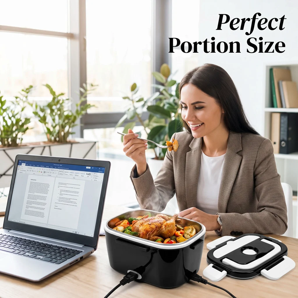 2 in 1 Electric Heated Lunch Box 110V Household 12V Car Heating Food Container Black White 304 Stainless Steel Inner Tank With Insulation Bag Thick Seal Ring Portable Food Warmer for Office Road Trip image 3