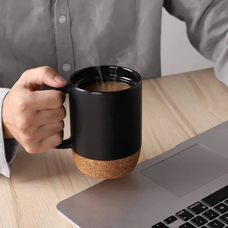 Ceramic Cork Bottom Mug with Lid Coffee Cup Thermal Insulation Milk