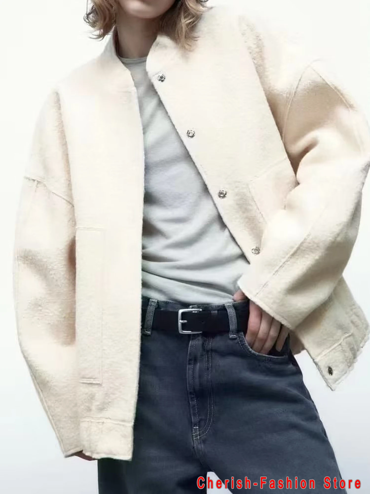 Fashion Solid Bombers Jackets Coat Women Loose Outwear With Button Long Sleeve Tops Gray Spring Casual Female Pocket Jacket Ins