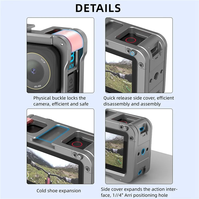 

A13E-Quick Release Cage для камеры OSMO ACTION 5PRO/4/3 Gopro, складное крепление с холодным башмаком, полный защитный чехол-рамка