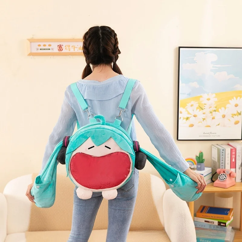 Hatsune Miku Anime Figure Fufu Doll Hand-made Cherry Pink Blue Backpack Coin Purse Pp Cotton Birthday Gift Plush Toy Girl Gift