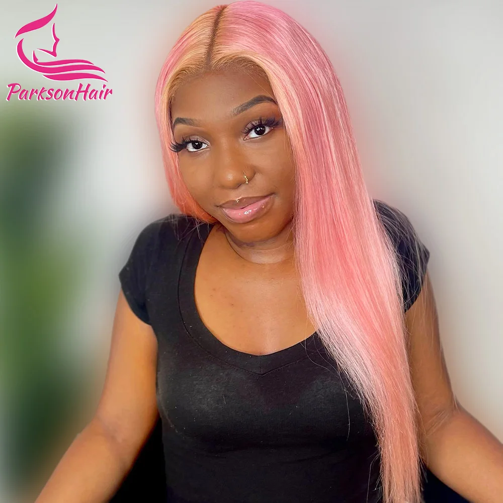 

Light Pink Human Hair Wigs 13x6 Transparent Lace Front Wig For Women Straight Colored Blonde Lace Frontal Wig For Women 180%