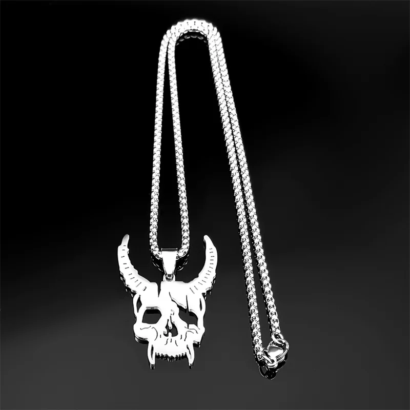 Stainless Steel Gothic Sheep Head Skull Necklace Earrings for Men Women Retro Religious Alternative Punk Party Jewelry Set