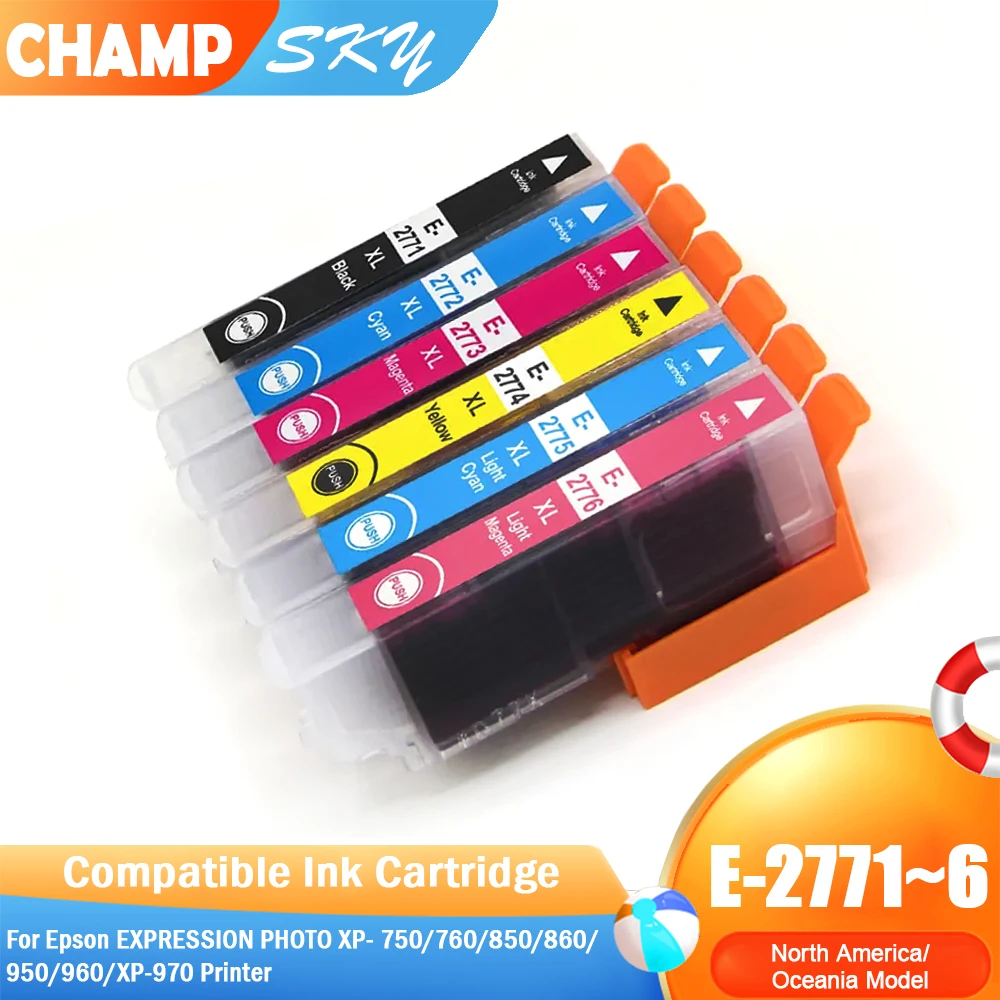 ChampSky 277 T277 277XL T2771 Premium Compatible Color Inkjet Ink Cartridge for Epson XP- 750/760/850/860/950/960/XP-970 Printer