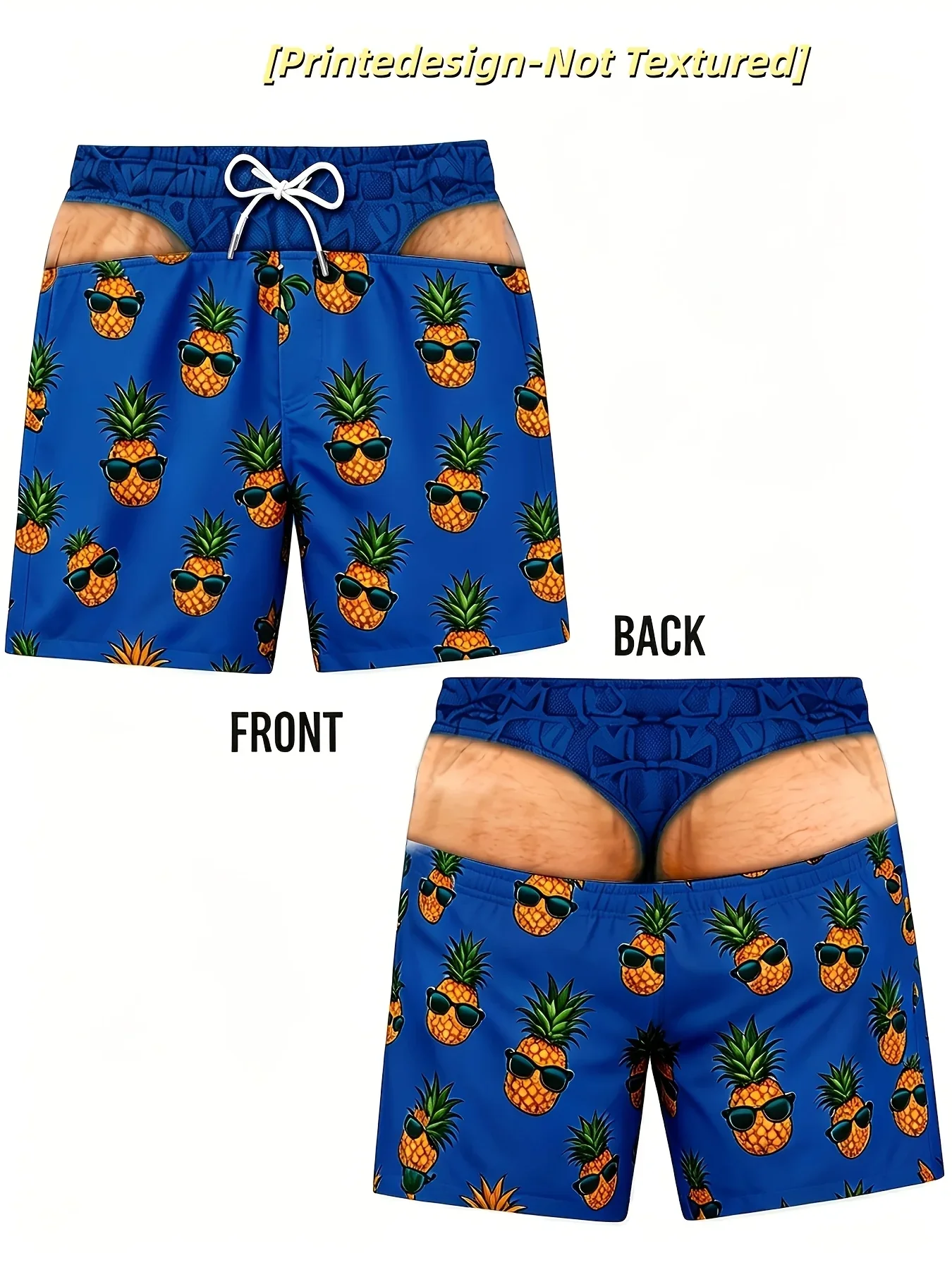 Summer Hawaii Style Men's Beach Shorts, Funny 3D Printed Pineapple Swim Trunks, Mesh Lining Quick Dry Bathing Suits, Prank Gift